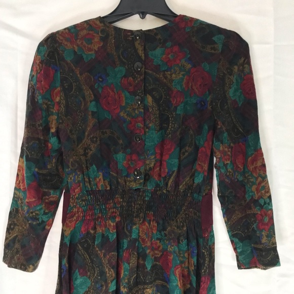 80's Floral Print Long Sleeve Dress Stuart Alan Petites Sz 8 Button and Zipper - Picture 5 of 12